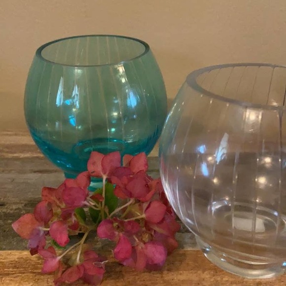 PartyLite “Santorini” Tealight Trio Candle Holders Clear Turquoise Navy Blue - Picture 4 of 10